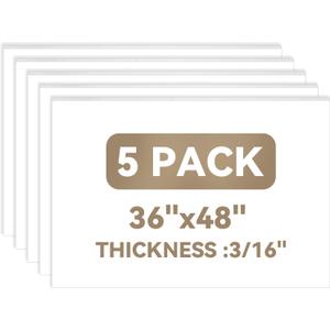 White Foam Board Sheets 36x48 Inches (3/16" Thickness), 5-Pack Poster Board, Foam Core Boards for Arts & Crafts, School Projects, Displays, and Presentations, Lightweight and Rigid