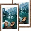 Hongkee 14x22 Picture Frame Set of 2, Rustic Brown Wood Style - Display 14 x 22 Picture without Mat or 12x18 Picture with Mat, Wall Mounting Horizontal and Vertical