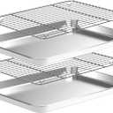 Baking Sheet with Wire Rack Set [2 Quarter Sheet Pans + 2 Wire Racks ], CEKEE Stainless Steel Cookie Sheets for Baking with Baking Rack, Non Toxic & Heavy Duty & Easy Clean, Size 12 x 10 x 1 Inch