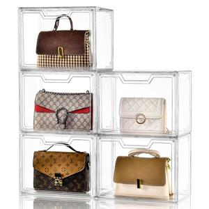 Purse Organizer for Closet,Clear Acrylic Display Case for Handbag Organizer, Purse Storage Box with Magnetic Door, Plastic Storage Bins for Book, Collectibles, Cosmetic (5 Pack)