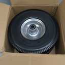 RRQ 10 Inch Solid Polyurethane Tire 4.10/3.50-4 Tire, 10" Flat Free Wheels with 5/8" Bearings, 2.2" Offset Hub for Garden Cart, Hand Truck, Lawn Cart, Mower (2 Pack)