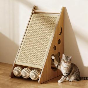 Cat Scratcher with Nest - Non-Shedding Vertical Cat Scratching Post, Cat Board Scratcher with 3 Sisal Balls for Indoor Cats, Reliable Wall Mounting