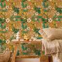 HAOKHOME Peel and Stick Wallpaper Boho Vintage Floral Contact Paper Self Adhesive Botanical Wall Paper for Accent Wall Caramel/Green 17.3in x 9.8ft