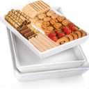 Delling Large Serving Platter, 16/14/12 Inch Rectangular Serving Trays for Serving Food, Serving Tray for Party - Set of 3, White, 16 x 9.5 inch, 14 x 8.1 inch, 12 x 7.1 inch