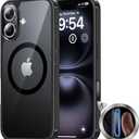 2 x TAURI for iPhone 16 Case with Camera Control Button, Compatible with MagSafe [Anti-Yellowing], Military-Grade Protection, Slim Shockproof Magnetic Phone Case for iPhone 16 6.1", Black