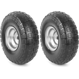 AR-PRO (2 Pack) 4.10/3.50-4 Flat Free Tire and Wheel, 10" Solid Rubber Tires for Wheelbarrow, Dolly, Hand Truck, Wagon, Garden Cart, Generator Wheels Replacement - 5/8" Bearings, 2.2" Offset Hub (Silver)