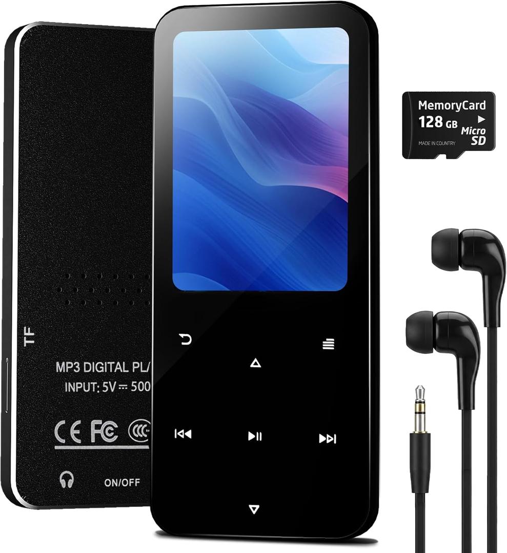 144GB MP3 Player, Bluetooth 5.2 Music Player, HiFi Sound Digital Music, Built-in HD Speaker, FM Radio, Voice Recorder, Earphones Included, MP3 Player for Friends, Kids, Students, Seniors (Black)