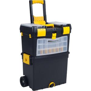 Portable Toolbox with Wheels - Stackable Tool Chest with Drawers - Mobile Utility Cart with Comfort Grip Handle and Tough Latches by Stalwart (Black)