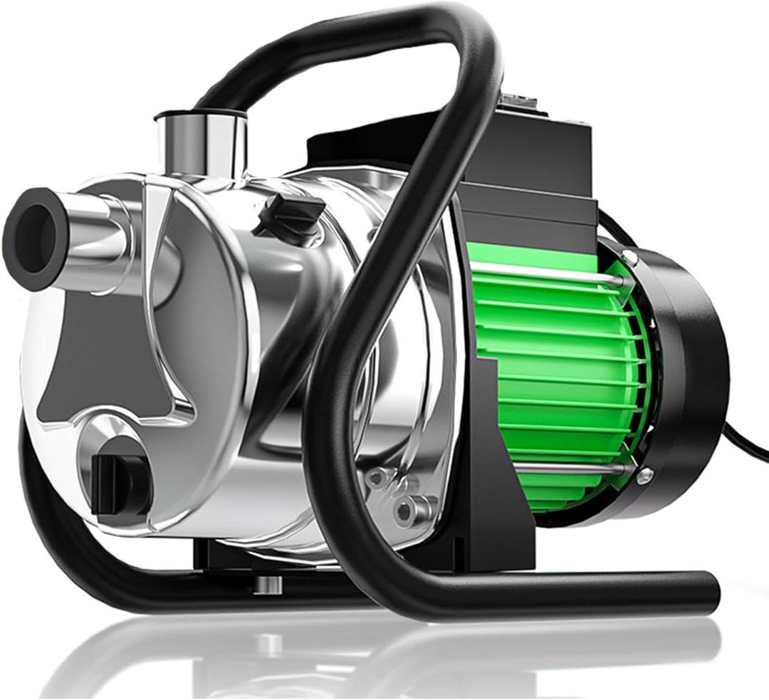 Water Transfer Pump 110V Shallow Well Pump 1.2HP 1200GPH Electric Portable Garden Pressure Booster Pumps for Sprinkler Irrigation Lawn with Adapters, Green