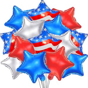 32PCS Red White and Blue Star Balloons for 4th of July, Memorial Day, Independence Day - American Flag Mylar Balloons for Patriotic Decorations