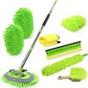 62'' Car Wash Brush Cleaning Kits with Long Handle Foldable Car Wash Brush Windshield Window Squeegee Car Washing Supply Set for All Car