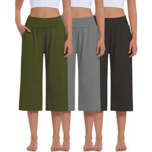 3 Pack Womens Wide Leg Yoga,Casual Wide Leg Yoga Pants Loose Soft Pajamas with Pockets Sweatpants (S)