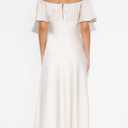 2025 Summer Women's Satin Off Shoulder Formal Dress Wedding Guest Elegant Butterfly Sleeve Split Cocktail Prom Midi Dresses (White, L)