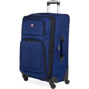SWISSGEAR Sion Softside Expandable Spinner Luggage Durable Lightweight Travel Suitcase, Blue, Checked-Medium 25-Inch