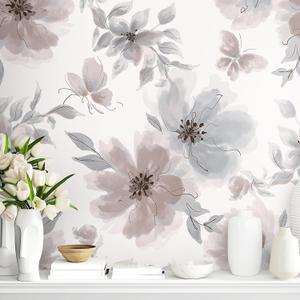 Pink Floral Wallpaper Pink Peel and Stick Wallpaper Modern Contact Paper Vintage Watercolor Flower Self Adhesive Wall Paperfor Bedroom Cabinets Decorative
