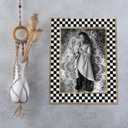 5x7 Handmade Photo Frame Black & White Checkered Wood Pattern, Vintage Rustic Style, Tabletop/Wall Decor, Decorative Gift Boho Picture Frame for Farmhouse & Office