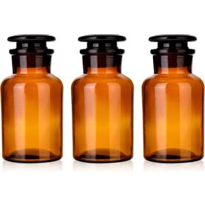 Lab Glass Reagent Bottle,Wide Mouth Glass Storage Bottle with Ground Stopper,Decorative Bottles/Vase (Amber, 3 * 125ML)