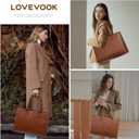 LOVEVOOK Laptop Tote Bag for Women, 15.6 Inch Large Capacity Vintage Leather Work Computer Bag, Business Casual Shoulder Handbag, Dark Brown