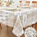 Gingham Tablecloths Plaid Leaf Table Cloth - Checkered Oilcloth Waterproof Vinyl and Polyester Backed Tablecloth, Fall Thanksgiving Christmas Kitchen Holiday Outdoor Picnic Decoration, 47*60 inch (Beige)