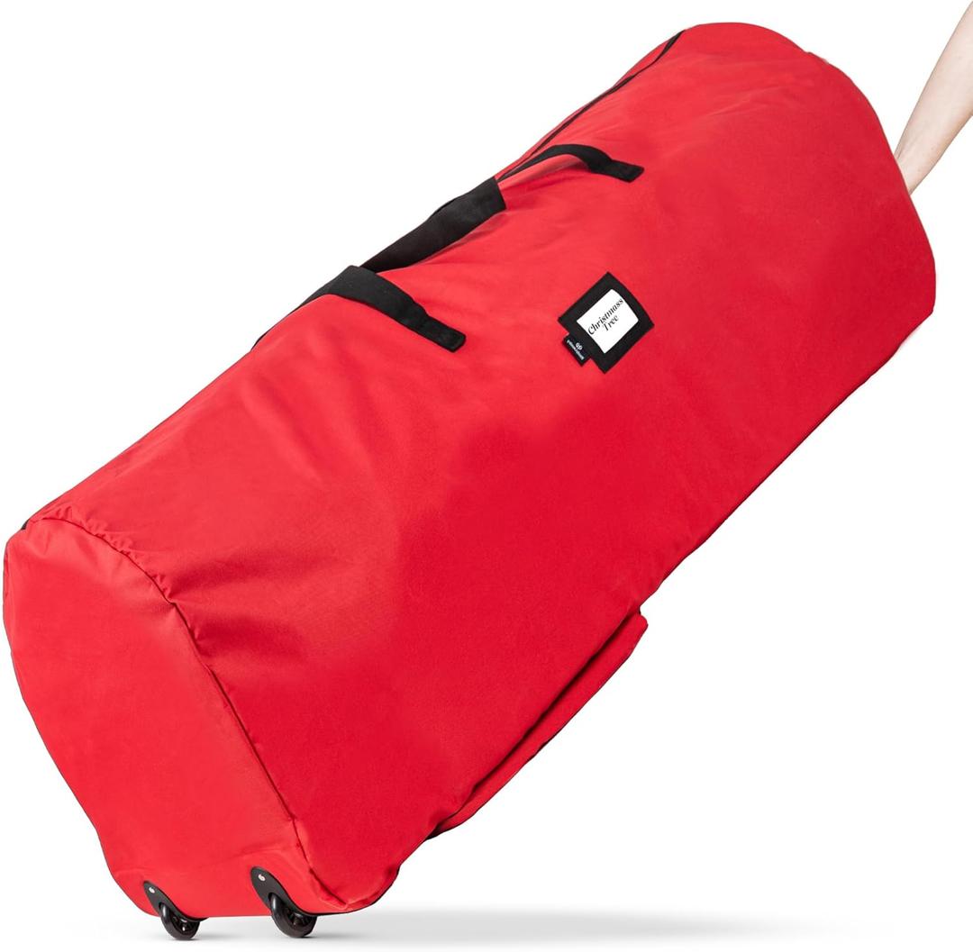 Handy Laundry Christmas Tree Storage Bag with Wheels  Fits 9 Ft Artificial Tree, Heavy Duty, Waterproof, Large Zippered Holiday Storage Container, Durable Handles, Red