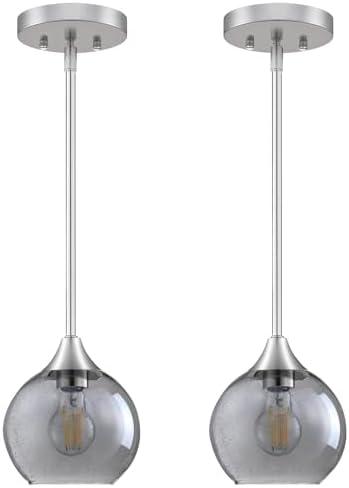 Pendant Lights Kitchen Island 2 Pack, Grey Seeded Glass Pendant Light Fixtures & Adjustable Rods, Brushed Nickel Kitchen Island Lighting, Modern Island Lights for Kitchen Dining Room E26 Base