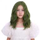 Child Light Sea Green Wig Girls Short Grass Green Side Part Wig Kids Wavy Curly Wigs Heat Resistant Synthetic Wigs with Cap