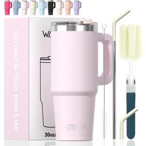 20 oz Tumbler with Handle,Tumbler with Lid and Straw,Double Wall Insulated Cup Stainless Steel Travel Mug(Cold for 34 Hours),Water Bottle for Iced Tea,Coffee,Cold Beverages(Rose Quartz)