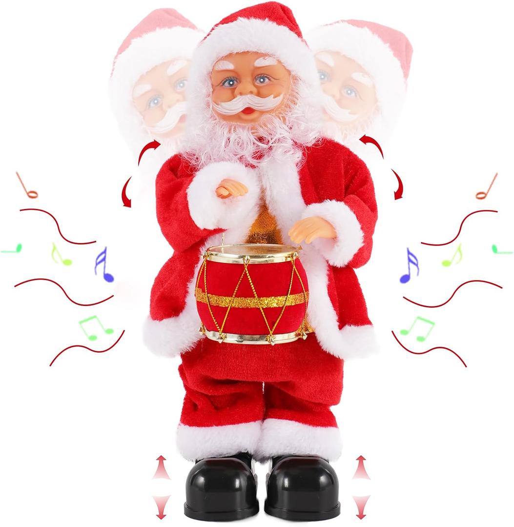 Gfilay Musical Dancing Santa Claus with Drum - Singing Santa Plush Toy for Christmas Decor and Xmas Gift
