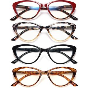EYEURL 4-Pack Cat Eye Reading Glasses for Women Blue Light Blocking Computer Reading Glasses Anti-Glare Cat Eye Readers For Women,+1.5