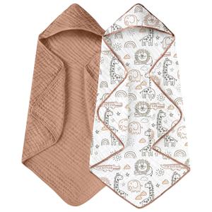 Yoofoss Hooded Baby Towels for Newborn 2 Pack 100% Muslin Organic Cotton Baby Bath Towel with Hood for Babies, Infant, Toddler and Kids, 32x32Inch, Soft and Absorbent Newborn Essential, Giraffe