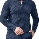 Gafeng Mens Mock Neck Pullover Sweater Casual Slim Fit Cable Knit Button Up Thermal Lightweight Winter Sweaters Knitwear Navy Blue XXL