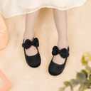 PANDANINJIA Girls Toddler/Little Kid Megan Dress Flats Shoes Pearls Bow Flower Girl Ballet Flat Mary Jane(Black Silk, 13 M US Little Kid)