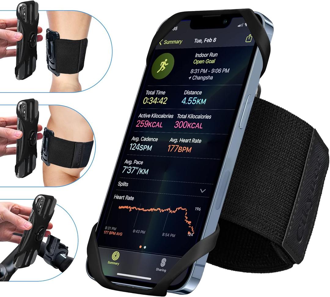 Cikyner Running Armband, 3 in 1 360 Rotatable & Detachable Sports/Bicycle Phone Holder for 4.5-7'' Smartphones, Ideal for Gym, Jogging, Hiking