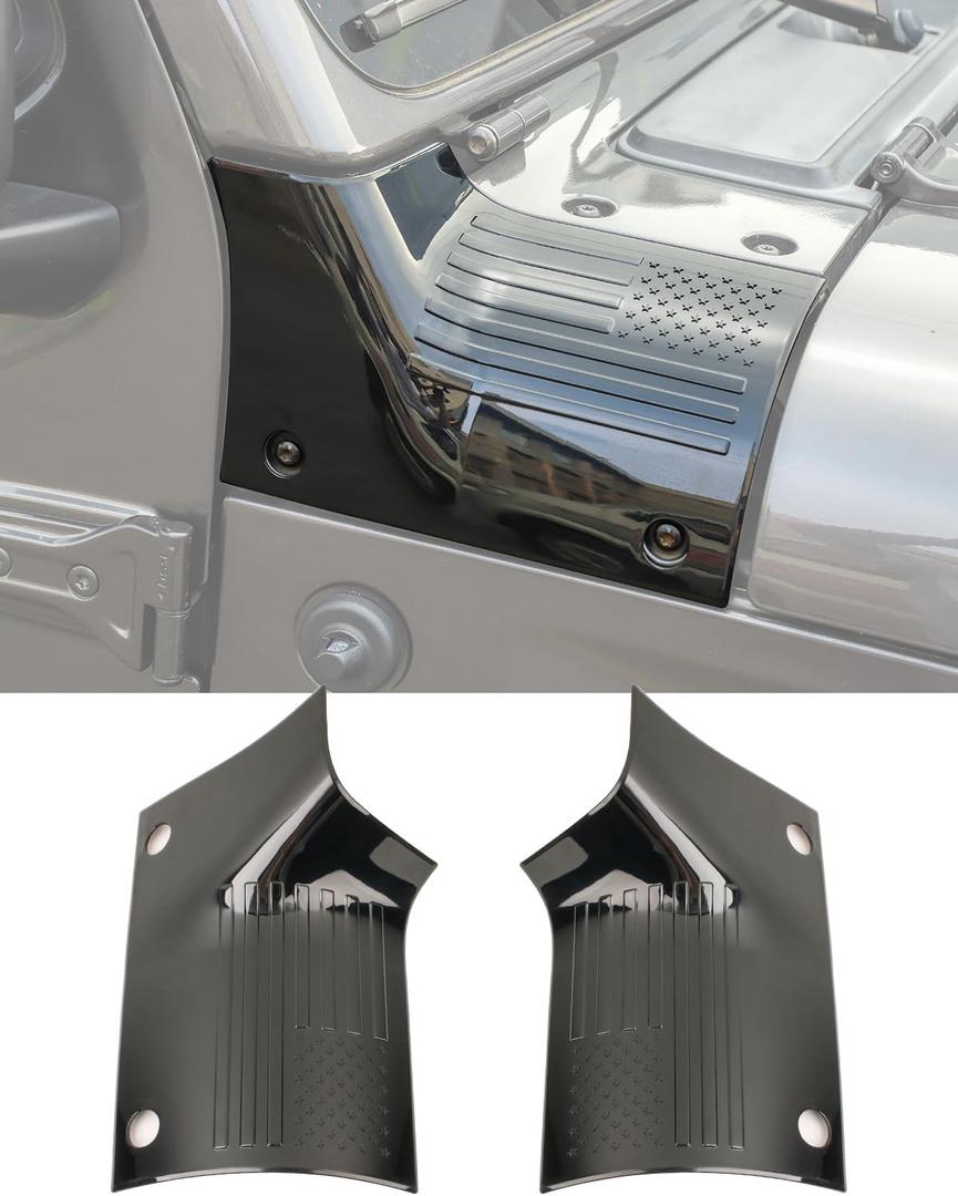 Savadicar Cowl Body Armor, Outer Cowl Covers, Corner Guards for 2018 2019 2020 2021 2022 2023 Jeep Wrangler JL JLU & Jeep Gladiator JT 2/4 Door, Exterior Accessories, American Flag, Black, Pair (USA Flag Pattern)