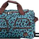 Rockland Rolling Duffel Bag, Black, 22", Color: BLUELEOPARD