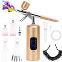 Cordless Rechargeable Airbrush Kit, Handheld Air Brush Sprayer Gun with Compressor 38 PSI Adjustable, LCD Screen, Air Hose Extension - Perfect for Barber, Nail Art, Cake Decor, Makeup, Model Painting