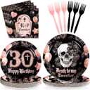 Grencian 96Pcs Death to My 20s Decorations Rose Gold and Black Death to My Twenties Plates Dirty 30 Year Old Party Decorations Tableware for 30th Birthday Party Decorations for Her Serves 24