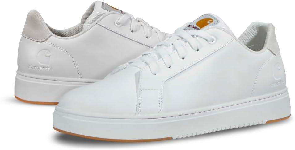Carhartt Detroit Leather Sneakers for Men - Comfortable Shoes for Men with Wide Toe Box, Comfort Footbed and Midsole, and Slip-Resistant Outsole (9.5, White)