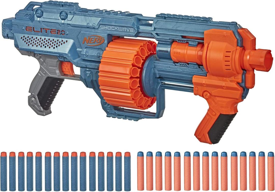 Nerf Elite 2.0 Shockwave RD-15 Dart Blaster, 30 Nerf Elite Darts, 15-Dart Rotating Drum, Kids Outdoor Toys for 8 Year Old Boys & Girls and Up 