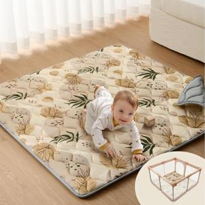 Blissful Diary Baby Play Mats for Floor, 50x50 Playpen Mat, Thick Cushioning Padding Foam Playmat for Baby and Toddlers Infants, Non-Slip & Machine Washable, Earth Tones Design