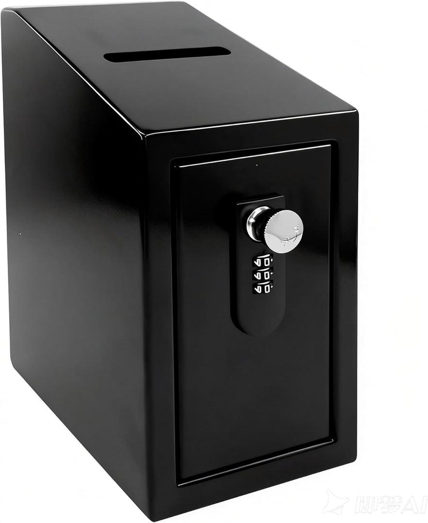 Money Cash Drop Box Wall Mount with Key (Black, 10.24"x3.74"x4.92")
