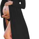 YnimioAOX Women's Off Shoulder Long Sleeve Maternity Dress for Photography Chiffon Maternity Gown for Photoshoot (Black)