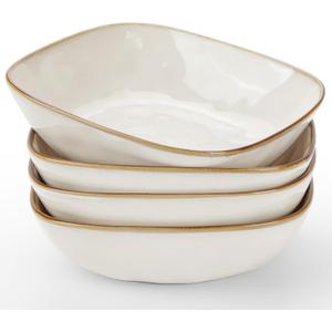 famiware Large Pasta Bowls Set of 4, Ocean Square 8" Bowls, Pasta Serving Bowl Large Dinner Bowls, Kitchen Bowl Set, Microwave and Dishwasher Safe, Scratch Resistant, Cappuccino White