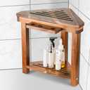 Corner Shower Stool with Razor Storage Shelf, Shower Foot Rest for Shaving Legs, Small Shower Acacia Wood Waterproof Shower Bench for Inside Shower Spaces (Corner Stool 05)