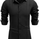 COOFANDY Mens Cuban Guayabera Shirt Casual Button Down Shirts Long Sleeve Summer Beach Shirts (Black, L)