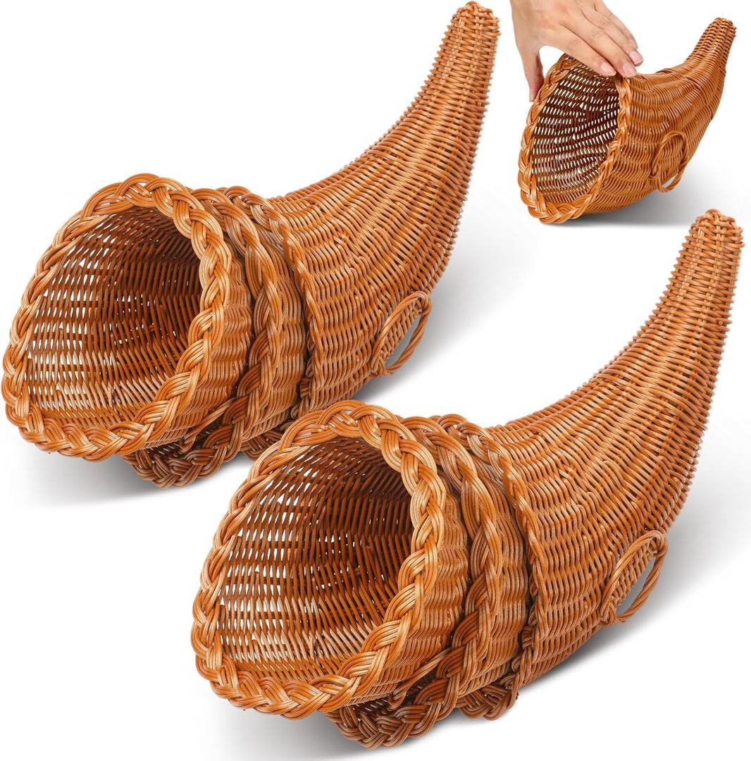 Dandat 6 Pcs Thanksgiving Cornucopia Basket 13.78 Inch Thanksgiving Horn of Plenty Fall Table Decoration Harvest Cornucopia for Autumn Table Centerpieces Fall Party Decorations
