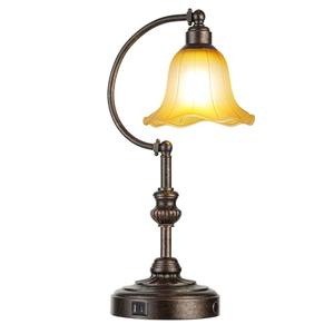 RORIA Touch Farmhouse Table Lamp for Living Room, 3-Way Dimmable Rustic Nightstand Lamp with USB A+C Ports, Vintage Retro Lamp for Bedroom End Table with Amber Glass Shade, LED Bulb Included (Bronze)