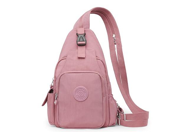 Corduroy Crossbody Sling Bag for Women, Cross Body Sling Chest Bag for Shopping Hiking with Dual Purpose Strap Pink