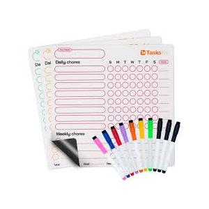 Magnetic Dry Erase Chore Chart for Kids Multiple Kids - 2 Pack Erasable Whiteboard Behavior Charts, Calendar Kids Chores List with 6 Eraser Cap Markers for Family, Kid, Toddler, Teenagers, Adults