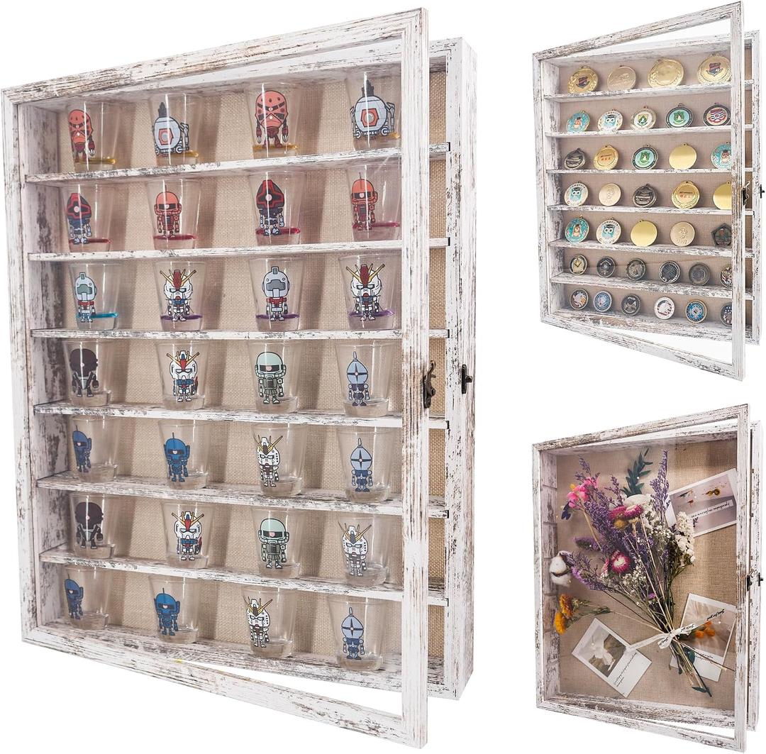 FramePro Shadow Box Frame Display Case 16x20 with Removable Shelves, Deep Memory Box Trinket Knick Knack Shelf Cabinet for Collector, Keepsake Coins Military Medals Wedding Flowers White